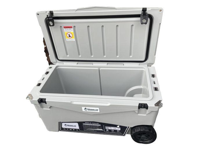 Large Marlin cooler with open lid